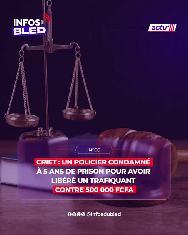 CRIET : un policier d'Akassato condamné à 5 ans de prison pour corruption