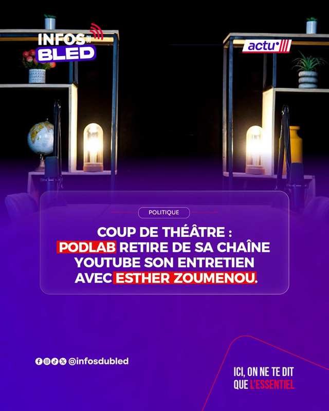 Le podcast de Podlab avec Esther Zoumenou retiré de YouTube